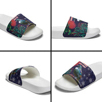 Tui Meri Kirihimete Personalised Slide Sandals Pohutukawa Flowers Blue Motif - Polynesian Pride