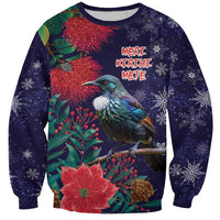 Tui Meri Kirihimete Personalised Sweatshirt Pohutukawa Flowers Blue Motif - Polynesian Pride