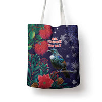 Tui Meri Kirihimete Personalised Tote Bag Pohutukawa Flowers Blue Motif - Polynesian Pride