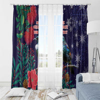 Tui Meri Kirihimete Personalised Window Curtain Pohutukawa Flowers Blue Motif - Polynesian Pride