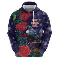 Tui Meri Kirihimete Personalised Zip Hoodie Pohutukawa Flowers Blue Motif - Polynesian Pride