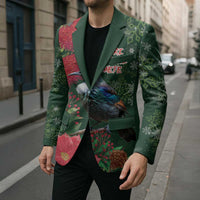 Tui Meri Kirihimete Personalised Blazer Pohutukawa Flowers Green Motif - Polynesian Pride