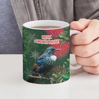 Tui Meri Kirihimete Personalised Ceramic Mug Pohutukawa Flowers Green Motif - Polynesian Pride