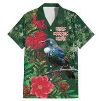 Tui Meri Kirihimete Personalised Family Matching Mermaid Dress and Hawaiian Shirt Pohutukawa Flowers Green Motif - Polynesian Pride