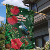 Tui Meri Kirihimete Personalised Garden Flag Pohutukawa Flowers Green Motif - Polynesian Pride