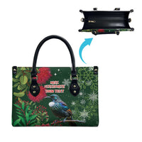 Tui Meri Kirihimete Personalised Leather Bag Pohutukawa Flowers Green Motif - Polynesian Pride