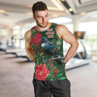 Tui Meri Kirihimete Personalised Men Tank Top Pohutukawa Flowers Green Motif - Polynesian Pride