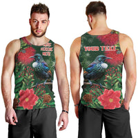 Tui Meri Kirihimete Personalised Men Tank Top Pohutukawa Flowers Green Motif - Polynesian Pride
