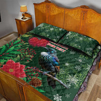 Tui Meri Kirihimete Personalised Quilt Bed Set Pohutukawa Flowers Green Motif - Polynesian Pride