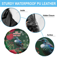 Tui Meri Kirihimete Personalised Spare Tire Cover Pohutukawa Flowers Green Motif - Polynesian Pride