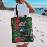Tui Meri Kirihimete Personalised Tote Bag Pohutukawa Flowers Green Motif - Polynesian Pride