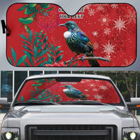 Tui Meri Kirihimete Personalised Auto Sun Shade Pohutukawa Flowers Red Motif - Polynesian Pride