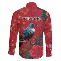 Tui Meri Kirihimete Personalised Family Matching Off Shoulder Short Dress and Hawaiian Shirt Pohutukawa Flowers Red Motif - Polynesian Pride