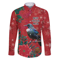 Tui Meri Kirihimete Personalised Family Matching Puletasi and Hawaiian Shirt Pohutukawa Flowers Red Motif - Polynesian Pride