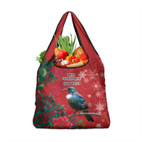 Tui Meri Kirihimete Personalised Grocery Bag Pohutukawa Flowers Red Motif - Polynesian Pride
