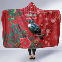 Tui Meri Kirihimete Personalised Hooded Blanket Pohutukawa Flowers Red Motif - Polynesian Pride
