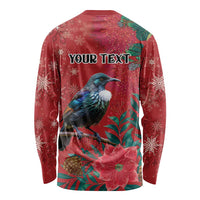 Tui Meri Kirihimete Personalised Long Sleeve Shirt Pohutukawa Flowers Red Motif - Polynesian Pride