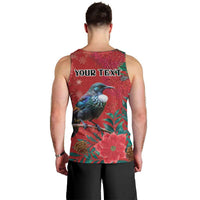 Tui Meri Kirihimete Personalised Men Tank Top Pohutukawa Flowers Red Motif - Polynesian Pride