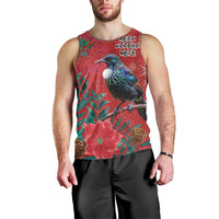 Tui Meri Kirihimete Personalised Men Tank Top Pohutukawa Flowers Red Motif - Polynesian Pride