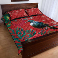 Tui Meri Kirihimete Personalised Quilt Bed Set Pohutukawa Flowers Red Motif - Polynesian Pride