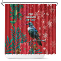 Tui Meri Kirihimete Personalised Shower Curtain Pohutukawa Flowers Red Motif - Polynesian Pride