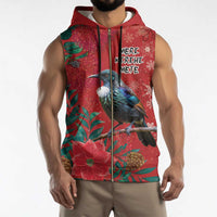 Tui Meri Kirihimete Personalised Sleeveless Zip Hoodie Pohutukawa Flowers Red Motif - Polynesian Pride