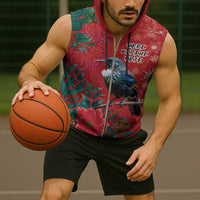 Tui Meri Kirihimete Personalised Sleeveless Zip Hoodie Pohutukawa Flowers Red Motif - Polynesian Pride