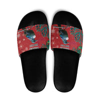 Tui Meri Kirihimete Personalised Slide Sandals Pohutukawa Flowers Red Motif - Polynesian Pride