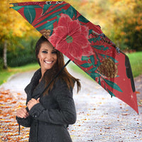 Tui Meri Kirihimete Personalised Umbrella Pohutukawa Flowers Red Motif - Polynesian Pride