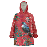 Tui Meri Kirihimete Personalised Wearable Blanket Hoodie Pohutukawa Flowers Red Motif - Polynesian Pride