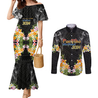 Pasifika Vibes Festival 2024 Auckland Couples Matching Mermaid Dress and Long Sleeve Button Shirt LT9 Black - Polynesian Pride