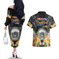 Pasifika Vibes Festival 2024 Couples Matching Off The Shoulder Long Sleeve Dress and Hawaiian Shirt Kanaka Maoli With Hawaiian Islands LT9 - Polynesian Pride