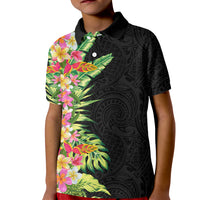 Hawaii Tropical Flowers Tribal Pattern Kid Polo Shirt No1 LT9 Kid Black - Polynesian Pride