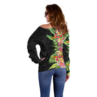 Hawaii Tropical Flowers Tribal Pattern Off Shoulder Sweater No1 LT9 - Polynesian Pride