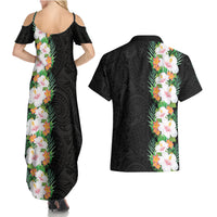 Hawaii Tropical Flowers Tribal Pattern Couples Matching Summer Maxi Dress and Hawaiian Shirt No3 LT9 - Polynesian Pride