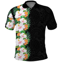 Hawaii Tropical Flowers Tribal Pattern Polo Shirt No3 LT9 Black - Polynesian Pride