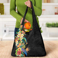 Hawaii Tropical Flowers Tribal Pattern Grocery Bag No5