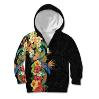 Hawaii Tropical Flowers Tribal Pattern Kid Hoodie No5 LT9 Zip Hoodie Black - Polynesian Pride