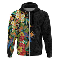 Hawaii Tropical Flowers Tribal Pattern Zip Hoodie No5 LT9 Zip Hoodie Black - Polynesian Pride