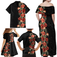 Hawaii Tropical Flowers Tribal Pattern Family Matching Off Shoulder Maxi Dress and Hawaiian Shirt No6 LT9 - Polynesian Pride