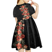 Hawaii Tropical Flowers Tribal Pattern Kid Short Sleeve Dress No6 LT9 - Polynesian Pride