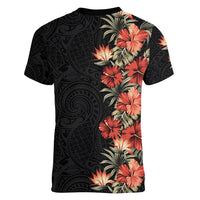 Hawaii Tropical Flowers Tribal Pattern Women V Neck T Shirt No6 LT9 - Polynesian Pride