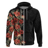Hawaii Tropical Flowers Tribal Pattern Zip Hoodie No6 LT9 Zip Hoodie Black - Polynesian Pride