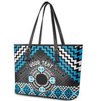 Personalised Aotearoa Niho Taniwha Motif Leather Tote Bag Blue Style