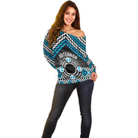 Personalised Aotearoa Niho Taniwha Motif Off Shoulder Sweater Blue Style