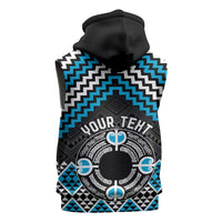 Personalised Aotearoa Niho Taniwha Motif Sleeveless Zip Hoodie Blue Style - Polynesian Pride