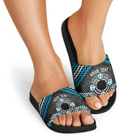 Personalised Aotearoa Niho Taniwha Motif Slide Sandals Blue Style - Polynesian Pride