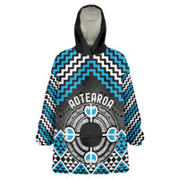 Personalised Aotearoa Niho Taniwha Motif Wearable Blanket Hoodie Blue Style