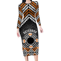 Personalised Aotearoa Niho Taniwha Motif Long Sleeve Bodycon Dress Gold Style