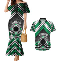 Personalised Aotearoa Niho Taniwha Motif Couples Matching Mermaid Dress and Hawaiian Shirt Green Style